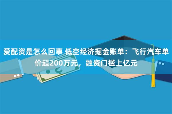 爱配资是怎么回事 低空经济掘金账单：飞行汽车单价超200万元，融资门槛上亿元